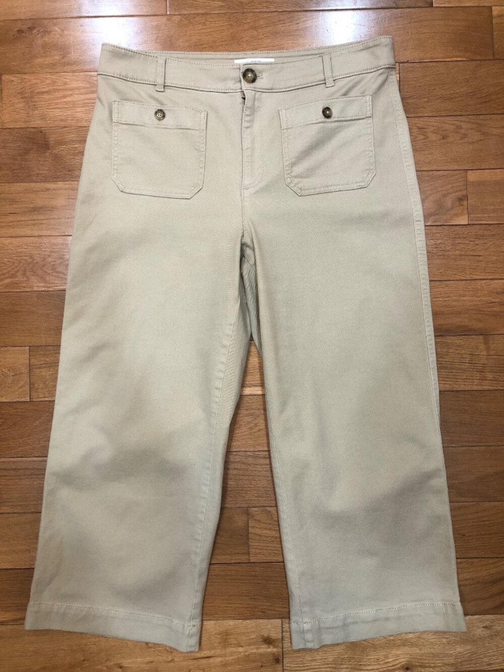 Loft The Palmer Wide Leg High Rise Cotton Blend Beige Capris Utility Chic 12P